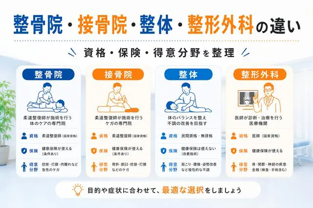 整骨院と接骨院の違いとは？整体・整形外科との選び方もわかりやすく 
